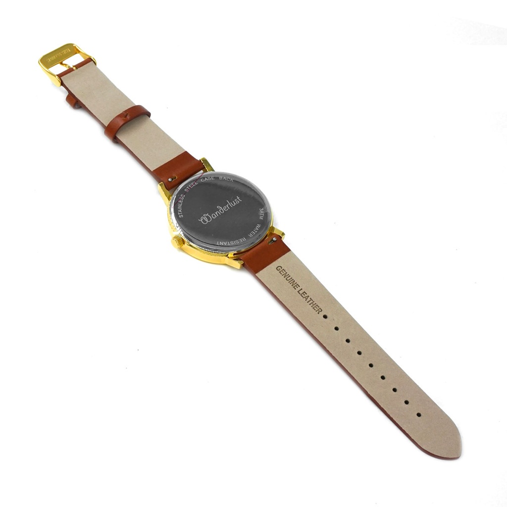Reloj de Pulsera Wanderlust, Esfera Negra con correa negra y café- Dorado