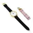 Reloj de Pulsera Wanderlust, Esfera Blanca con correa negra y rosa - Dorado