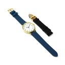 Reloj de Pulsera Wanderlust, Esfera Blanca con correa azul y negra - Dorado