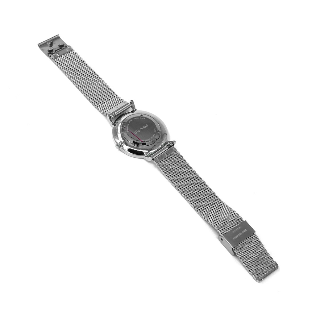 Reloj de Pulsera Wanderlust, Esfera Blanca con correa de malla metálica plateada - Plateado