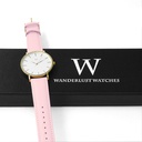Reloj de Pulsera Wanderlust, Esfera Blanca con correa rosa y blanca - Dorado
