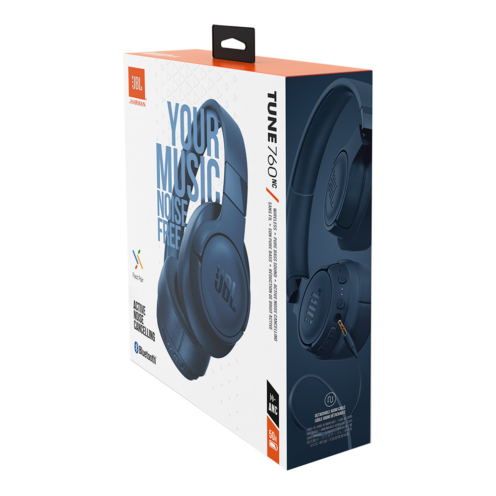 JBL Tune 760NC Noise-Canceling Wireless Over-Ear Headphones (Blue)
