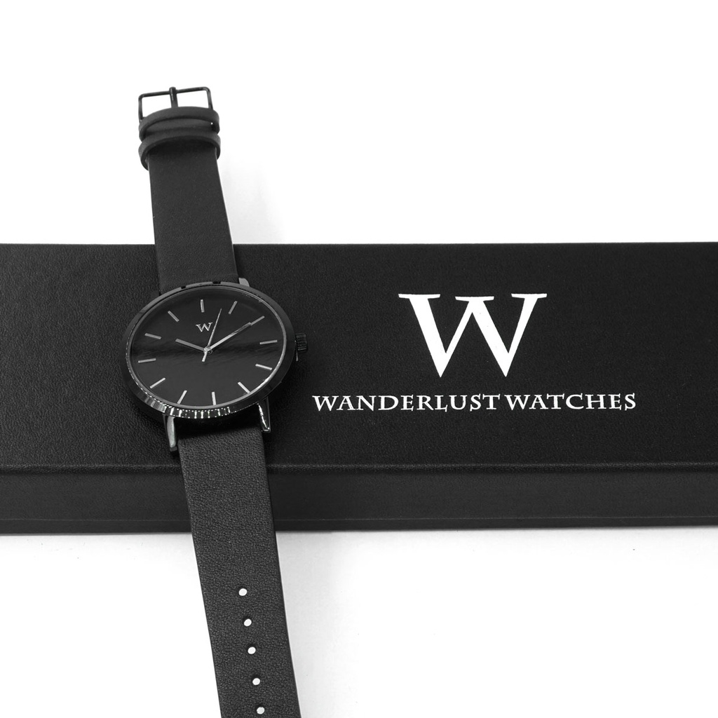 Reloj de Pulsera Wanderlust, Esfera Negra con correa negra - Negro