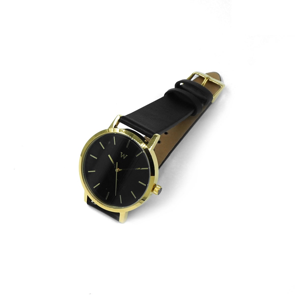 Reloj de Pulsera Wanderlust, Esfera Negra con correa negra y repuesto - Dorado