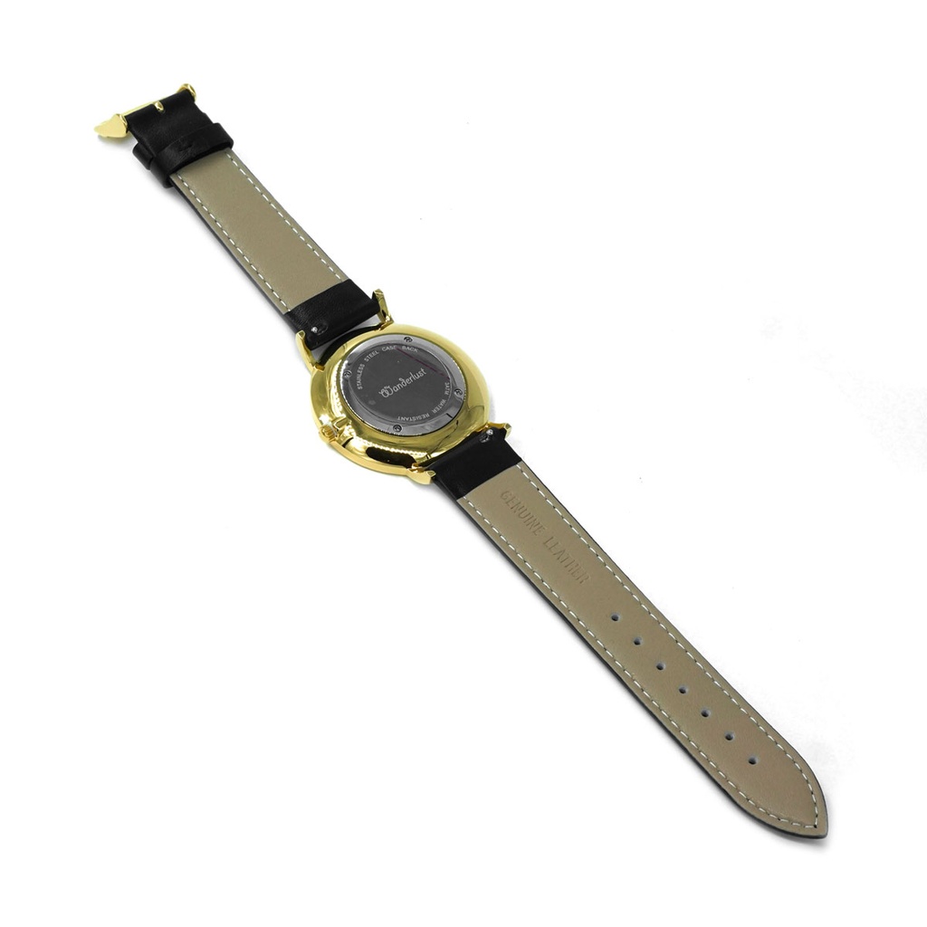 Reloj de Pulsera Wanderlust, Esfera Blanca con correa negra y rosa - Dorado
