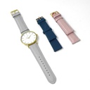 Reloj de Pulsera Wanderlust, Esfera Blanca con correa gris, azul y rosa - Dorado