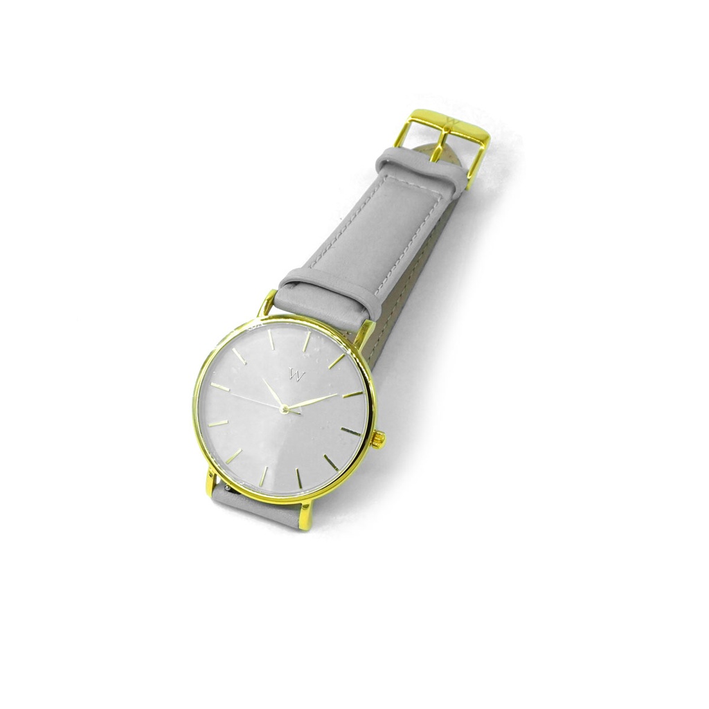 Reloj de Pulsera Wanderlust, Esfera Blanca con correa gris, azul y rosa - Dorado