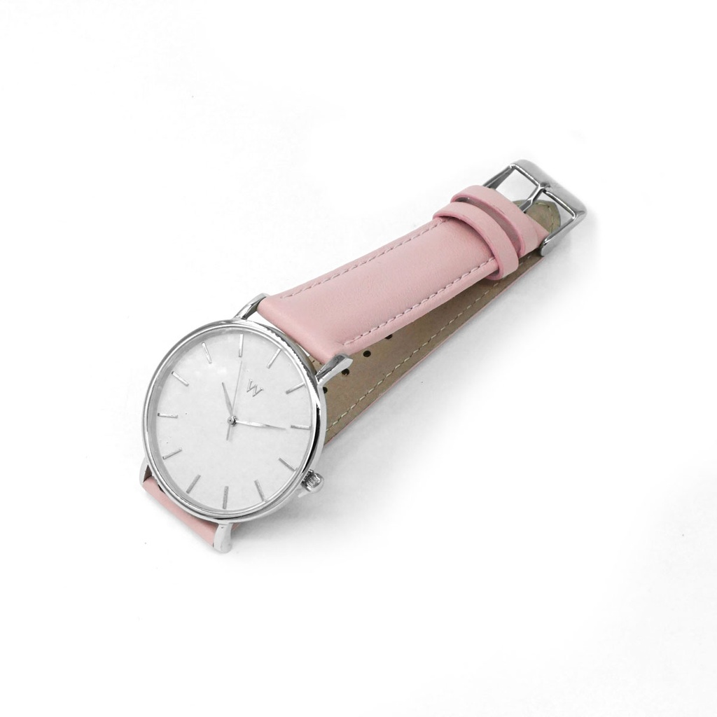 Reloj de Pulsera Wanderlust, Esfera Blanca con correa rosa, azul y roja - Plata